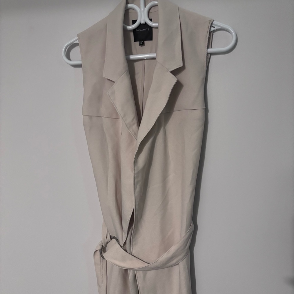Dynamite Beige Sleeveless Trench Belted Midi Dress Chic Workwear Layering Piece
